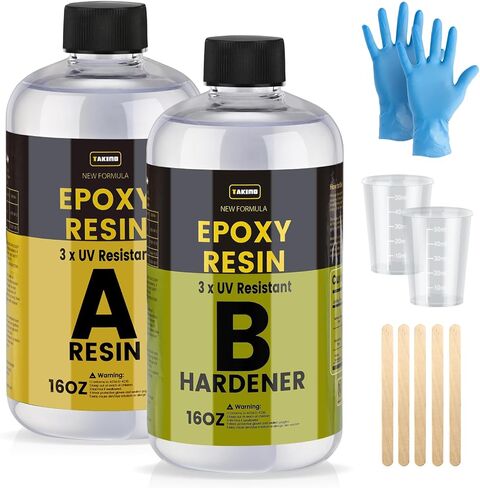16OZ 3×UV Resistant Resin Kit,No Bubble & Crystal Clear Epoxy Resin for Coating, Casting, Table Top,DIY, Bar Top, River Tables, Resin Art, Wood with High Gloss Finish in Kuwait