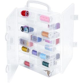 New brothread Double-Sided Storage Organizer/Box with Total 48 Adjustable Compartments, Removable Dividers for Embroidery and Sewing Threads, Embroidery Floss, Needles, Beads, Small Crafts & Toys