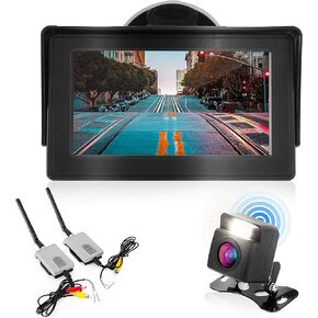 Pyle Wireless Backup Rear View Camera - Waterproof Car Parking Rearview Reverse Safety/Vehicle Monitor System w/ 4.3" Video Color LCD Display Screen, Distance Scale Lines, Night Vision PLCM4580WIR