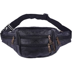1 PCS Leather Fanny Pack Belt Bag Multifunctional Fanny Pack Travel Bag Adjustable Leather Fanny Pack Crossbody for Travel Sports Hiking Cycling Fishing Running Unisex (Black)