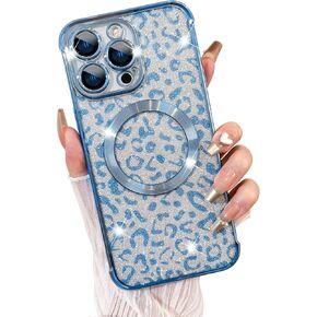 Fiyart Designed for iPhone 16 Pro Max Case,Compatible with MagSafe Cheetah Print Plating Camera Protection Clear Phone Case, Magnetic Glitter Leopard Print for Women Girls Shockproof Bumper 6.9"-Gold