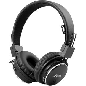 NIA Wireless Over Ear Headphones, Multifunctional Foldable Colorful Stereo Bass Bluetooth Headsets with 3.5mm Jack/Microphone/MP3 Player/FM Radio On-Ear Headset for Kids/Children/Phone/Tablets, Black