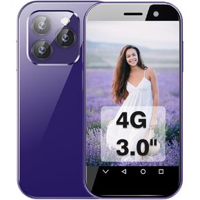 Mini Smartphone 4G 3.0" HD Screen XS14Pro Dual Sim 2600mAh Unlocked Card WiFi,MP3,Android9.0 Small Phone Student Cellphone Gift for Kid(Purple)