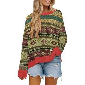 Women's Casual Long Sleeve Crew Neck Loose Knit Pullover Sweater Jumper Top