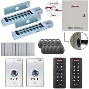 Visionis FPC-7283 Two Door Access Control for Inswing Door 1200lbs MagLock Time Attendance TCP/IP Wiegand Controller, Black Card Reader and Keypad, 10,000 Users Software Included