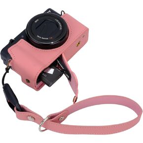 Bowan ZV-1 Camera Case, Handmade Genuine Real Leather Half Camera Case Bag Cover for Sony Sony ZV-1 ZV-1 Camera Bottom Opening Version + Hand Strap (black)