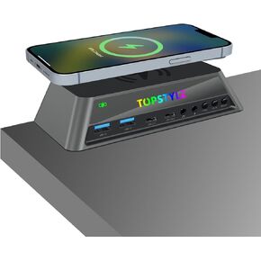 16-in-1 Multifunction USB-C Hub Docking Station with Wireless Charging, Dual 4K HDMI, USB3.0, Type-C PD, ARGB Light, Audio/Mic, for Laptops, Tablets, Phones, Keyboards, Mice & Printers