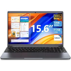 SGIN 15.6 Inch Laptop, 12GB DDR4 512GB SSD Laptop Computers, FHD 1920X1080 Screen, High Performance Quad-Core Celeron N5095 Processors, Bluetooth 4.2, Webcam, 2.4G/5G WiFi(Gray) in Kuwait