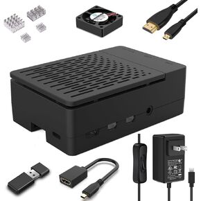 حافظة Raspberry Pi 4 مع مروحة، ومصدر طاقة USB-C 5V 4.0A، وكابل Micro HDMI بطول 1.5 متر، ومحول HDMI إلى Micro HDMI، و4 أحواض حرارة من الألومنيوم، وقارئ بطاقة USB لـ Raspberry Pi 4 in Kuwait
