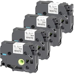 Label Tape Compatible with Brother Ptouch Label Maker Refills 18mm Tze241 Tape Black on White Replacement for Brother P Touch Labeling Tape Use for Brother PT-D400AD PT-D600, 4-Pack