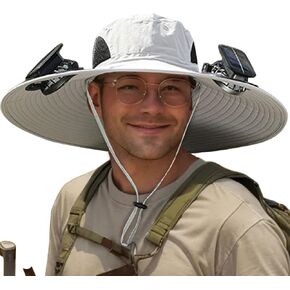 Men Sun Hat with 2 Solar Fan UPF 50+ Fishing Hats Wide Brim UV Protection Sun Hat, USB Charging in Kuwait