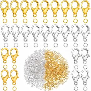 Grevosea 300PCS Lobster Claw Clasps with Open Jump Rings 12mm Metal Lobster Clasps for DIY Craft Bracelet Jewelry Making (Gold, Clasp: 12x7mm+Ring:5mm)