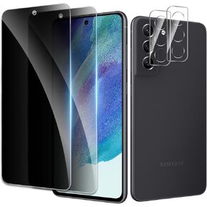 [2+2 Pack] Privacy Screen Protector for Samsung Galaxy S21 FE 5G, Anti-Spy Shatterproof Tempered Glass with Camera Lens Tempered Glass 9H Hardness Bubble Free Anti-Glare Case Friendly