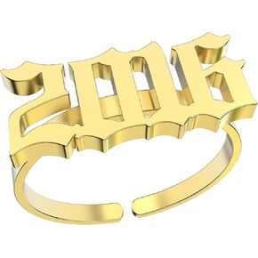Haobase Birth Year Rings Stainless Steel Gold Ring for Women Men Ring Wedding Band Jewelry (Adjustable Ring)