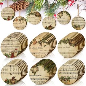 36 Pcs Christmas Treble Clef Music Wood Christmas Tree Holiday Ornament Music Notes Shaped Wood DIY Craft Cutouts Musical Wood Gift Tags Ornaments with Rope, approx. 8 cm/ 3.15 inches in Kuwait