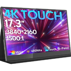 ZSCMALLS 17.3'' 4K Touch Portable Monitor for Laptop, 3840P×2160P Touch Screen with HDR, 100% sRGB 1500:1, Ultra Slim & Eye Care,Travel Monitor External for Laptop, Mac, PC, PS5, Xbox