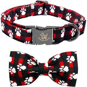 Elegant little tail Christmas Dog Collar, Plaid Print Pet Collar Dog Holiday Dog Collar with Bow Red Cute Winter Dog Collar Boy Girl Puppy Collar Bow Adjustable Dog Collar for Medium Dogs