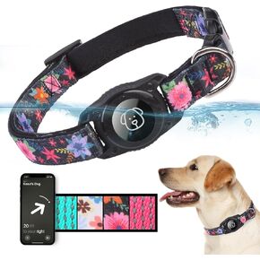 BINGPET AirTag Dog Collar,IP68 Waterproof Airtag Holder,Ultra-Durable Cute Flower Dog Collar with Padded for Tracker,Adjustable Heavy Duty Dog Collar for Small Medium Large Dogs(S(13"-17"),White)