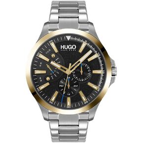 HUGO Men's #LEAP Quartz Watch with Ionic Plated Grey Steel Strap, Color: Grey (Model: 1530247)