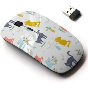 2.4G Wireless Mouse with Cute Pattern Design for All Laptops and Desktops with Nano Receiver - Cute Cats Plants
