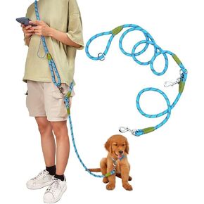 Hands Free Dog Leash 2 Dogs Crossbody Dog Leash for Large Medium Dogs for Running Walking Training Strong Reflective Rope Blue