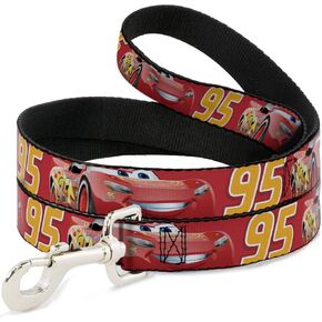 Buckle-Down Dog Leash Cars Lightning McQueen Smiling Pose 95 Reds White Orange 6 Feet Long 1.0 Inch Wide