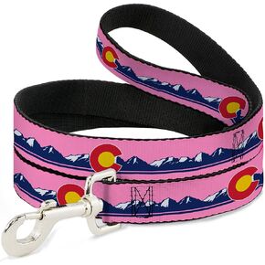 Buckle-Down Pet Leash, Dog Leash, Colorado Flag Icon Mountain Skyline Pink Blue White, 4 Feet Long 1.0 Inch Wide