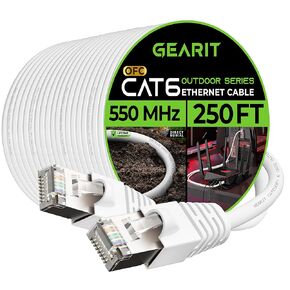 GearIT Cat6 Outdoor Ethernet Cable (250ft) 23AWG Pure Copper, FTP, LLDPE, Waterproof, Direct Burial, In-Ground, UV Resistant, POE, Network, LAN, Internet, Cat 6, Cat6 Cable - 250 Feet