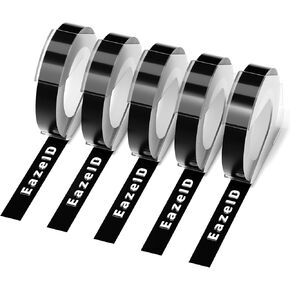 3D Embossing Label Tape Durable Self-Adhesive Plastic Omega S Label Tapes 3/8 inch, Compatible for Dymo Organizer Xpress Pro 12965 Embossed Label Makers, 9mm x 3m Black 5-Pack