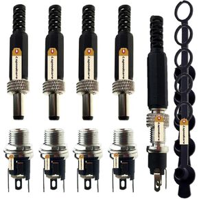5.5x2.1MM DC Power Plug Jack Female Panel Mount Connector & DC Male Power Supply Socket Connector Kit with Waterproof Cap, Pack of 10, Lsgoodcare