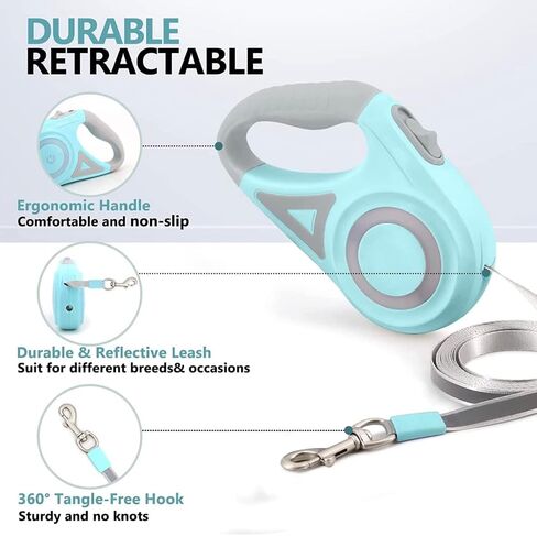 Dog Leash Retractable Dogs Leashes with Led Bright Flashlight Walking Leashes for Puppy Small Medium Dogs Leash One Handed Brake Free Movement One Button Disconnect and Lock (Purple) in Kuwait