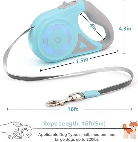 Dog Leash Retractable Dogs Leashes with Led Bright Flashlight Walking Leashes for Puppy Small Medium Dogs Leash One Handed Brake Free Movement One Button Disconnect and Lock (Purple) in Kuwait