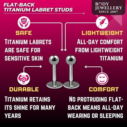 Bodyjewellery 2 قطعة 16 جرام التيتانيوم Labret ترصيع محارة ثقب الشفاه ثعبان لدغات العنكبوت الكرة مونرو الزنمة الغضروف اللولب B2ACX اختيار حجم in Saudi Arabia
