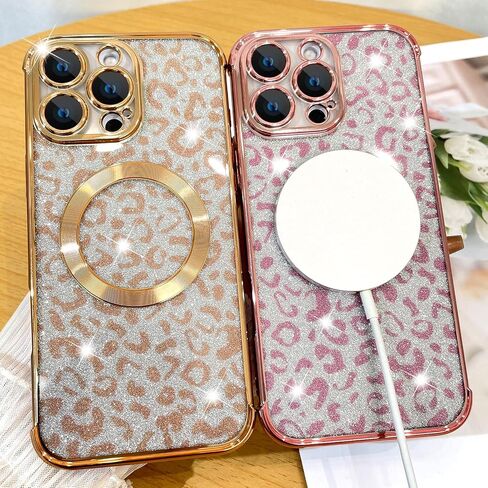 حافظة Fiyart مصممة لهاتف iPhone 16 Pro Max، متوافقة مع حافظة هاتف شفافة لحماية الكاميرا بطباعة الفهد MagSafe، طباعة جلد الفهد المغناطيسي اللامع للنساء والفتيات وممتص للصدمات 6.9 بوصة - ذهبي in Saudi Arabia
