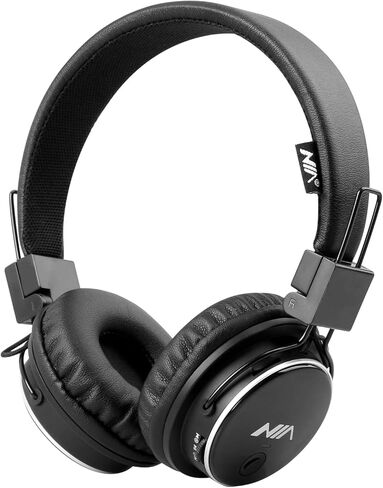 NIA Wireless Over Ear Headphones, Multifunctional Foldable Colorful Stereo Bass Bluetooth Headsets with 3.5mm Jack/Microphone/MP3 Player/FM Radio On-Ear Headset for Kids/Children/Phone/Tablets, Black in Saudi Arabia