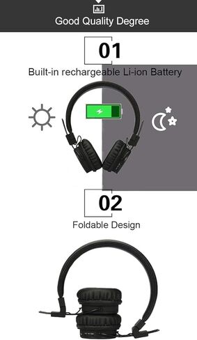 NIA Wireless Over Ear Headphones, Multifunctional Foldable Colorful Stereo Bass Bluetooth Headsets with 3.5mm Jack/Microphone/MP3 Player/FM Radio On-Ear Headset for Kids/Children/Phone/Tablets, Black in Saudi Arabia