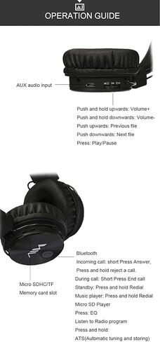NIA Wireless Over Ear Headphones, Multifunctional Foldable Colorful Stereo Bass Bluetooth Headsets with 3.5mm Jack/Microphone/MP3 Player/FM Radio On-Ear Headset for Kids/Children/Phone/Tablets, Black in Saudi Arabia