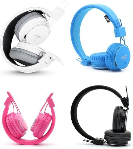 NIA Wireless Over Ear Headphones, Multifunctional Foldable Colorful Stereo Bass Bluetooth Headsets with 3.5mm Jack/Microphone/MP3 Player/FM Radio On-Ear Headset for Kids/Children/Phone/Tablets, Black in Saudi Arabia