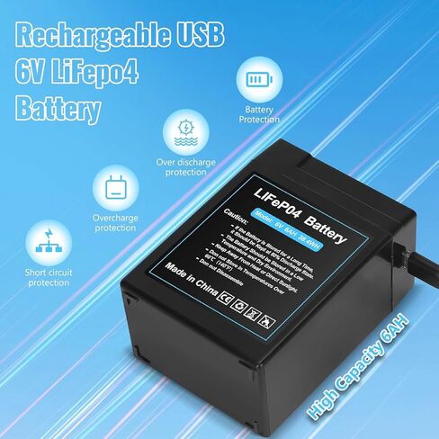 بطارية LiFePO4 مطورة قابلة لإعادة الشحن 6 فولت 6 أمبير مع تصميم شحن USB، بطارية ليثيوم 6 فولت 2000+ دورات مع BMS (محطات F1) للركوب على الألعاب، وحدة تغذية الغزلان 2 حزمة in Saudi Arabia