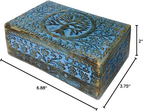 Vrinda® Hand-Carved Wooden Box - Decorative Treasure Chest Box – Flower of Life Pattern - Exquisite Storage Solution – Ideal for Jewellery, Watches, Others - Brown, 8X5 Inch in Kuwait