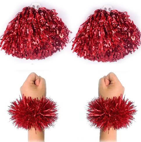 Gowhog Cheerleading Pom Poms 4Pcs Set, 2Pcs Pom Poms and 2Pcs Cheerleading Bracelets, Plastic Poms with Ring Handle for Kids Adults Team Sports Spirit Party Cheering Stage Performance Celebration in Saudi Arabia