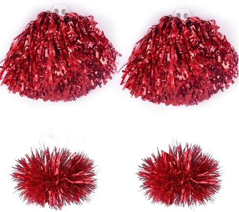 Gowhog Cheerleading Pom Poms 4Pcs Set, 2Pcs Pom Poms and 2Pcs Cheerleading Bracelets, Plastic Poms with Ring Handle for Kids Adults Team Sports Spirit Party Cheering Stage Performance Celebration in Saudi Arabia