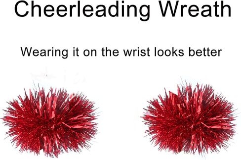 Gowhog Cheerleading Pom Poms 4Pcs Set, 2Pcs Pom Poms and 2Pcs Cheerleading Bracelets, Plastic Poms with Ring Handle for Kids Adults Team Sports Spirit Party Cheering Stage Performance Celebration in Saudi Arabia