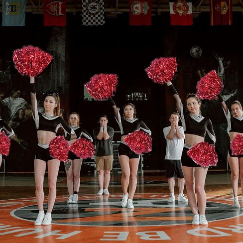 Gowhog Cheerleading Pom Poms 4Pcs Set, 2Pcs Pom Poms and 2Pcs Cheerleading Bracelets, Plastic Poms with Ring Handle for Kids Adults Team Sports Spirit Party Cheering Stage Performance Celebration in Saudi Arabia