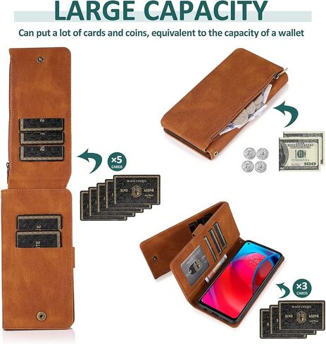 Wallet Case for Motorola Moto G Stylus 5G (2021) Case with Card Holder Luxury Vegan Leather Wrist Strap Magnetic Closure, Flip Kickstand and 8 Card Slots Protective Case (Brown) in Saudi Arabia