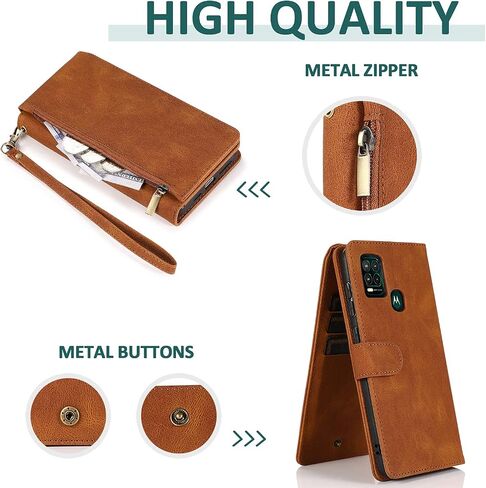 Wallet Case for Motorola Moto G Stylus 5G (2021) Case with Card Holder Luxury Vegan Leather Wrist Strap Magnetic Closure, Flip Kickstand and 8 Card Slots Protective Case (Brown) in Saudi Arabia