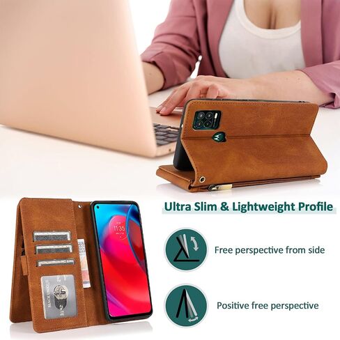 Wallet Case for Motorola Moto G Stylus 5G (2021) Case with Card Holder Luxury Vegan Leather Wrist Strap Magnetic Closure, Flip Kickstand and 8 Card Slots Protective Case (Brown) in Saudi Arabia