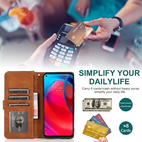 Wallet Case for Motorola Moto G Stylus 5G (2021) Case with Card Holder Luxury Vegan Leather Wrist Strap Magnetic Closure, Flip Kickstand and 8 Card Slots Protective Case (Brown) in Saudi Arabia
