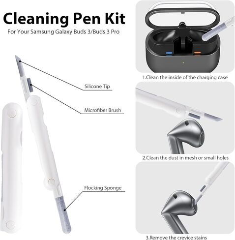 MOFREE متوافق مع حافظة Samsung Galaxy Buds 3 / Buds 3 Pro مع مجموعة تنظيف / حبل قصير، تصميم منقوش بالأزهار، غطاء واقٍ من السيليكون الناعم المقاوم للصدمات للنساء والرجال، شحن لاسلكي أسود in Kuwait