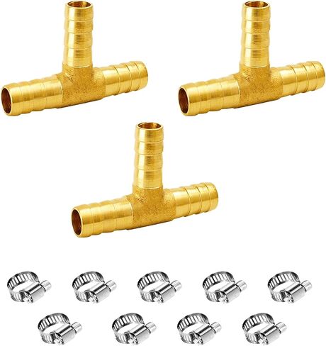 1/4 "النحاس بارب تي شيرت تركيبات T-شكل 3 طرق الاتحاد خرطوم بارب وصلة أنابيب مع 3 قطعة ماسورة من الفولاذ المقاوم للصدأ المشبك للمياه/الوقود/الهواء in Kuwait